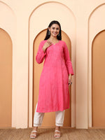 Pink Cotton Embroidered Kurti