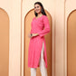 Women’s Pink Cotton Embroidered Kurti | Handcrafted Chikankari-Style Straight Kurta | Daily Wear & Office Wear Ethnic Outfit