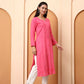 Women’s Pink Cotton Embroidered Kurti | Handcrafted Chikankari-Style Straight Kurta | Daily Wear & Office Wear Ethnic Outfit