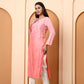 Women’s Peach Chanderi Embroidered Kurti | Festive Wear Straight Kurta | Lightweight Ethnic Wear for Parties & Special Occasions