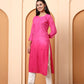Pink Chanderi Chikankari Kurti for Women | Hand Embroidered Straight Kurta | Ethnic Wear by Elenora