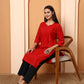 Red Chanderi Chikankari Kurti for Women | Hand Embroidered Straight Kurta | Elenora Ethnic Wear