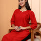 Red Chanderi Chikankari Kurti for Women | Hand Embroidered Straight Kurta | Elenora Ethnic Wear