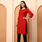 Red Chanderi Chikankari Kurti for Women | Hand Embroidered Straight Kurta | Elenora Ethnic Wear