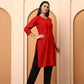 Red Chanderi Chikankari Kurti for Women | Hand Embroidered Straight Kurta | Elenora Ethnic Wear