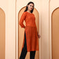 Rust Orange Chanderi Chikankari Kurti for Women | Hand Embroidered Straight Kurta | Elenora Ethnic Wear