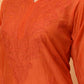 Rust Orange Chanderi Chikankari Kurti for Women | Hand Embroidered Straight Kurta | Elenora Ethnic Wear
