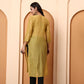Mustard Yellow Chanderi Chikankari Kurti for Women | Hand Embroidered Straight Kurta | Elenora