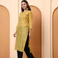 Mustard Yellow Chanderi Chikankari Kurti for Women | Hand Embroidered Straight Kurta | Elenora