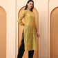 Mustard Yellow Chanderi Chikankari Kurti for Women | Hand Embroidered Straight Kurta | Elenora