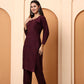 Elenora Women Wine Chikankari Rayon Kurta Set with Embroidered Pants