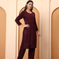 Elenora Women Wine Chikankari Rayon Kurta Set with Embroidered Pants
