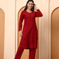 Elenora Women Maroon Chikankari Rayon Kurta Set with Embroidered Pants