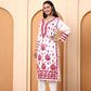 White & Pink Dobby Rayon Embroidered Kurti for Women | Festive Straight Kurta | Elenora Ethnic Wear
