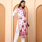 White & Pink Dobby Rayon Embroidered Kurti for Women | Festive Straight Kurta | Elenora Ethnic Wear