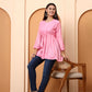 Women’s Pink Chanderi Short Kurti | Embroidered Tunic Top | Festive & Casual Wear Peplum Style Top