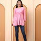 Women’s Pink Chanderi Short Kurti | Embroidered Tunic Top | Festive & Casual Wear Peplum Style Top