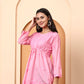 Women’s Pink Chanderi Short Kurti | Embroidered Tunic Top | Festive & Casual Wear Peplum Style Top