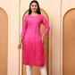Pink Chanderi Chikankari Kurti for Women | Hand Embroidered Straight Kurta | Ethnic Wear by Elenora