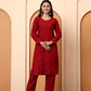 Elenora Women Maroon Chikankari Rayon Kurta Set with Embroidered Pants
