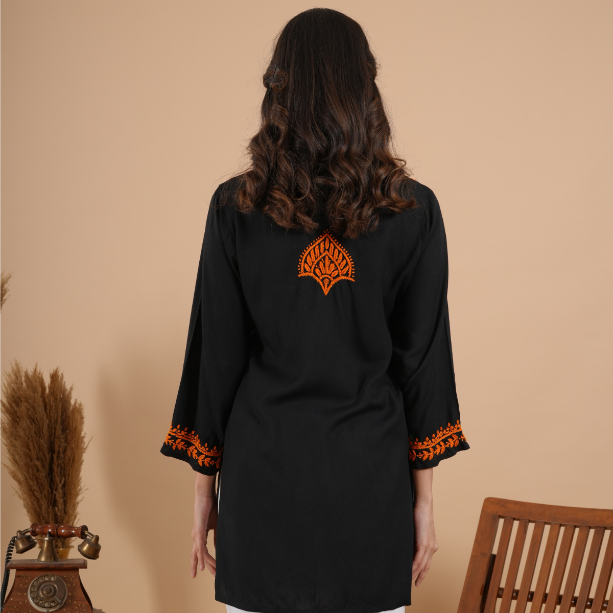 Black Rayon Chikankari Short Kurti
