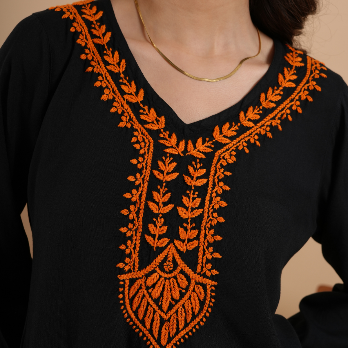 Black Rayon Chikankari Short Kurti