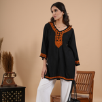 Black rayon chikankari short kurti with hand embroidery