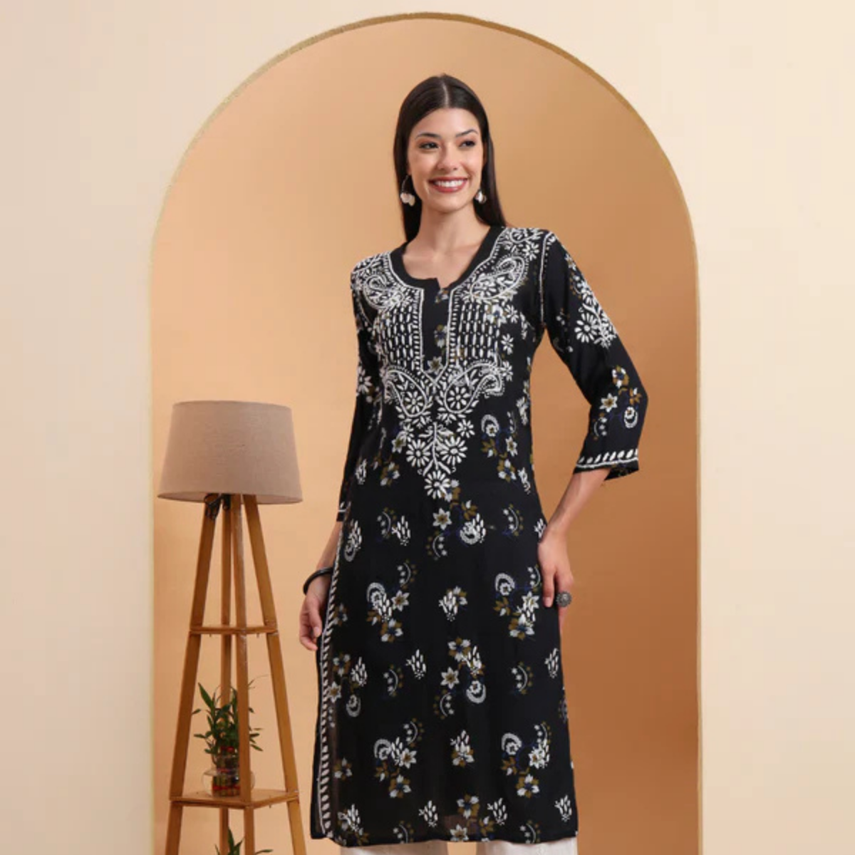 black-rayon-printed-embroidered-kurti