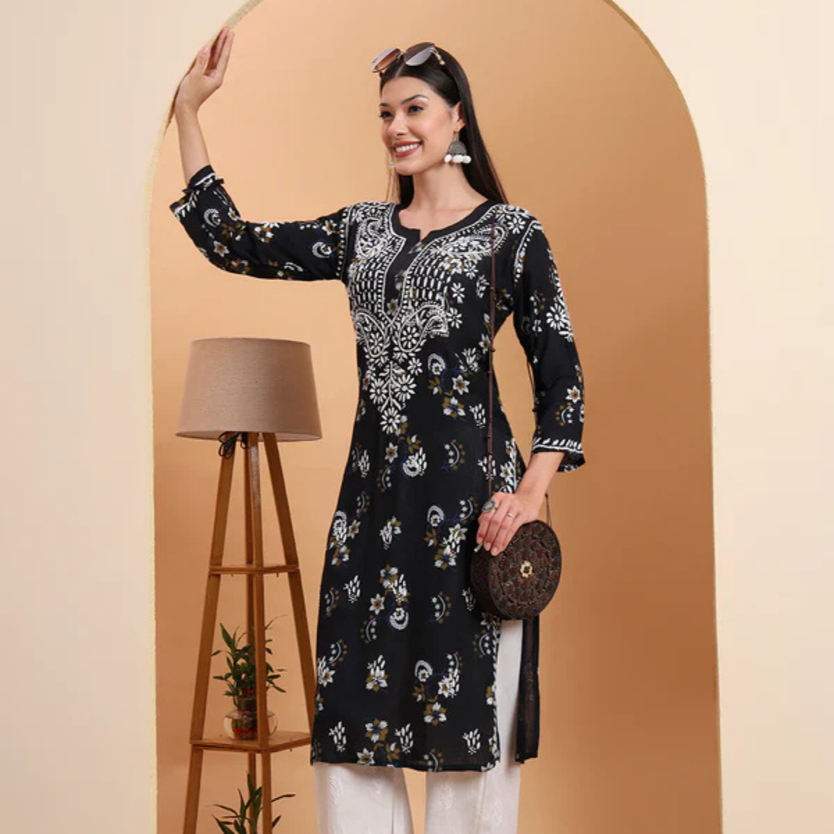 black-rayon-printed-embroidered-kurti