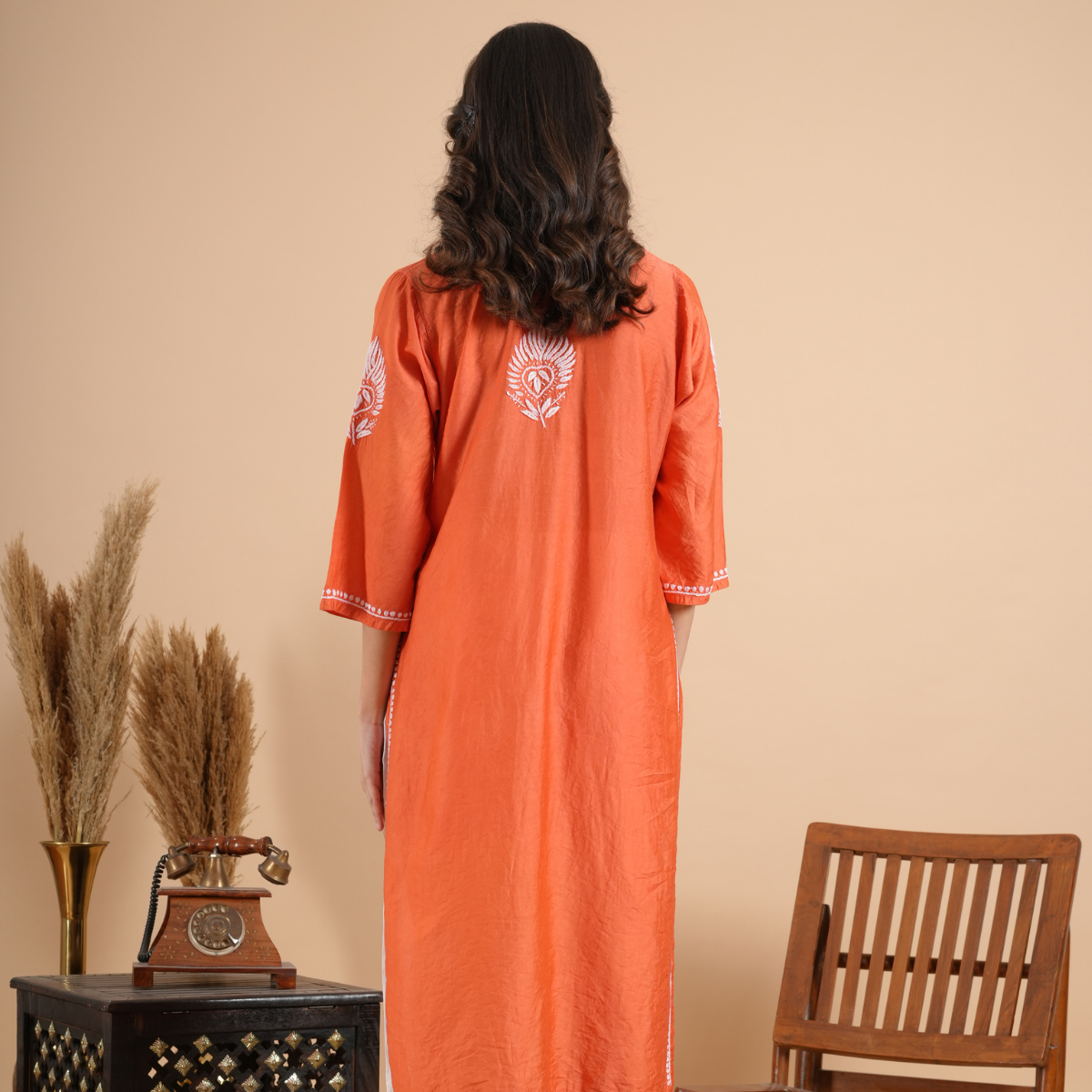 Brick Red Chikankari Chanderi Kurta