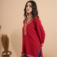 Cherry Red Rayon Chikankari Short Kurti