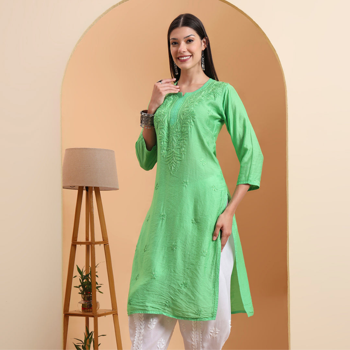 hand-embroidered-chanderi-lucknowi-green-chikankari-kurta