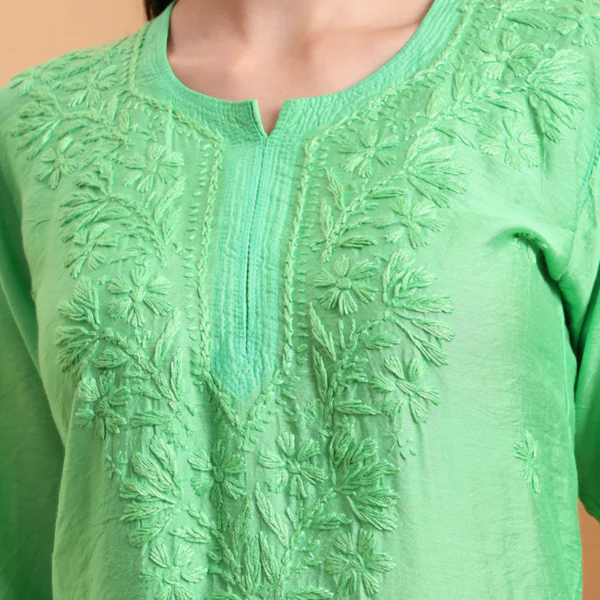hand-embroidered-chanderi-lucknowi-green-chikankari-kurta