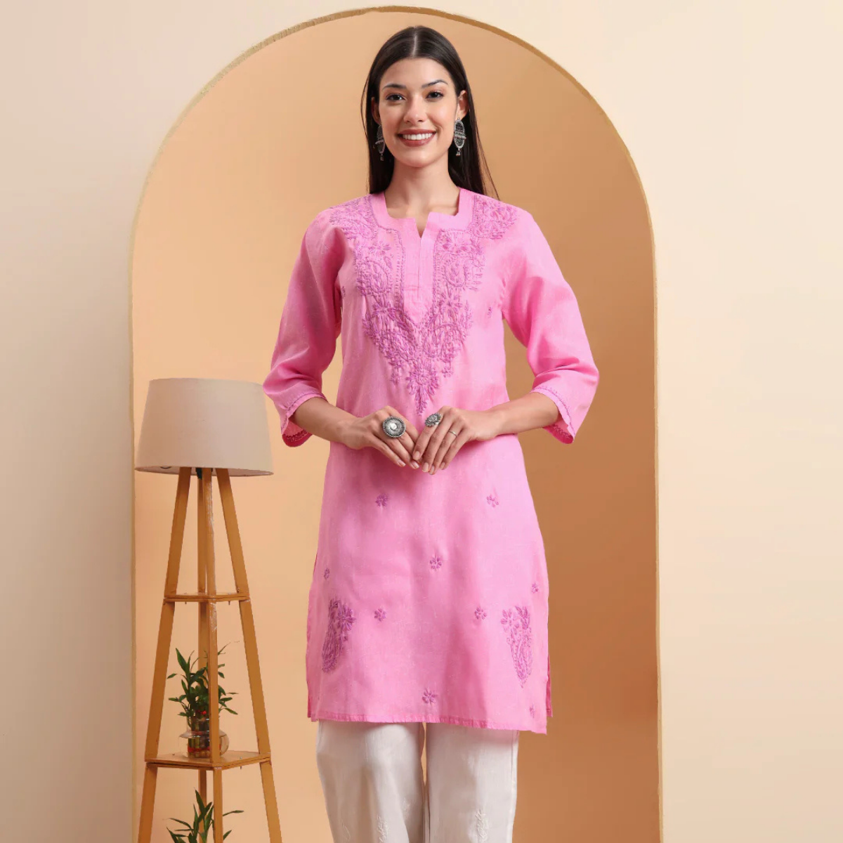 hand-embroidered-khadi-cotton-lucknowi-chikankari-kurta-pink