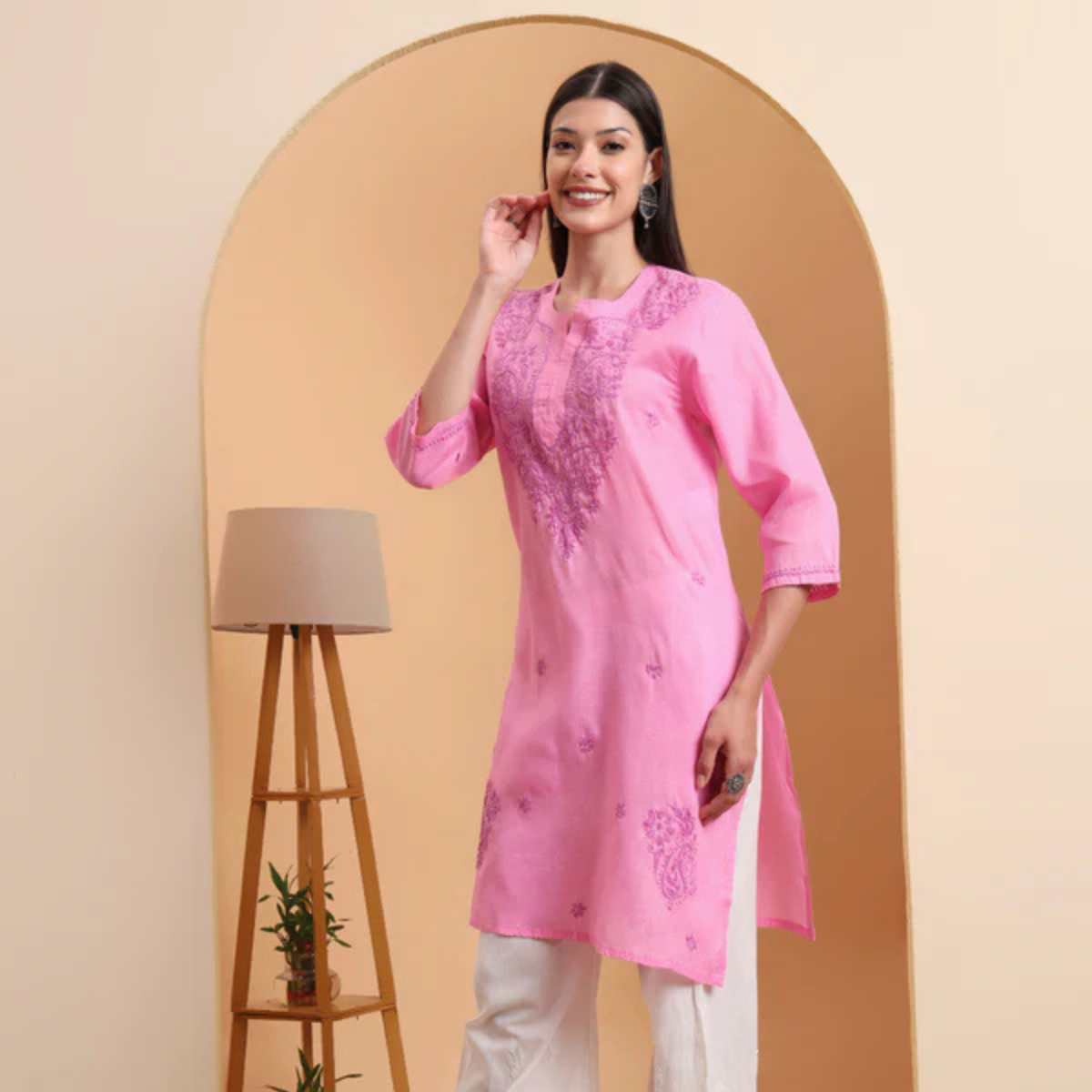 hand-embroidered-khadi-cotton-lucknowi-chikankari-kurta-pink
