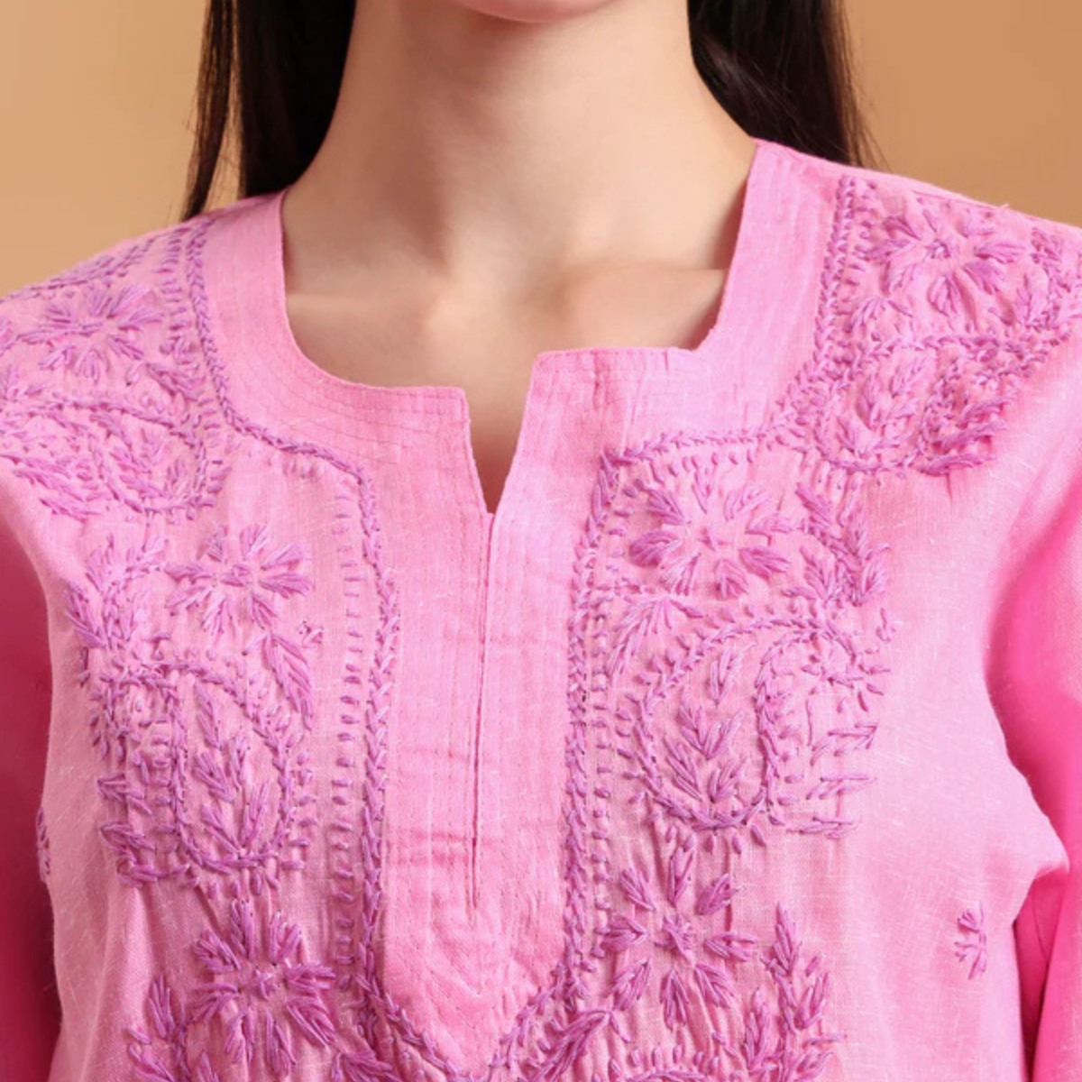 hand-embroidered-khadi-cotton-lucknowi-chikankari-kurta-pink