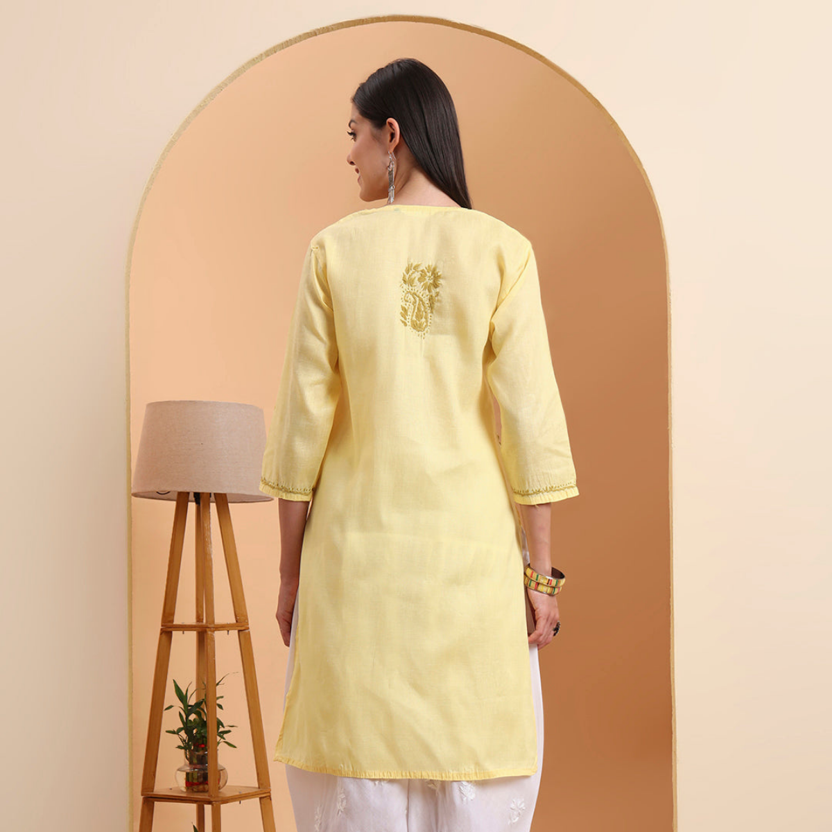 hand-embroidered-khadi-cotton-lucknowi-chikankari-kurta-yellow
