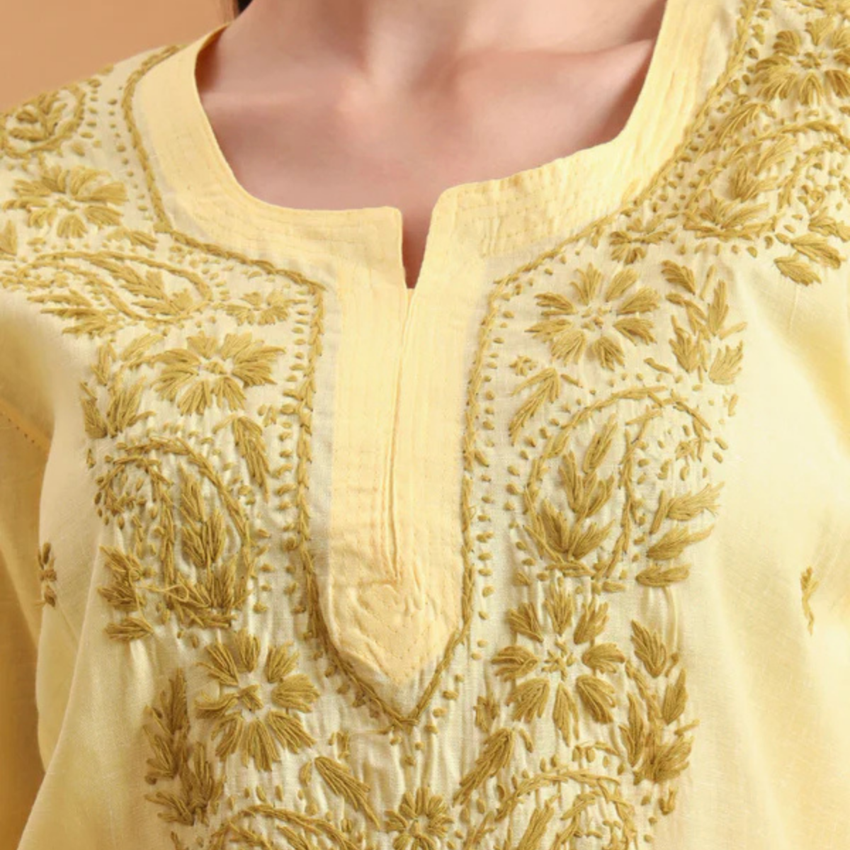 hand-embroidered-khadi-cotton-lucknowi-chikankari-kurta-yellow