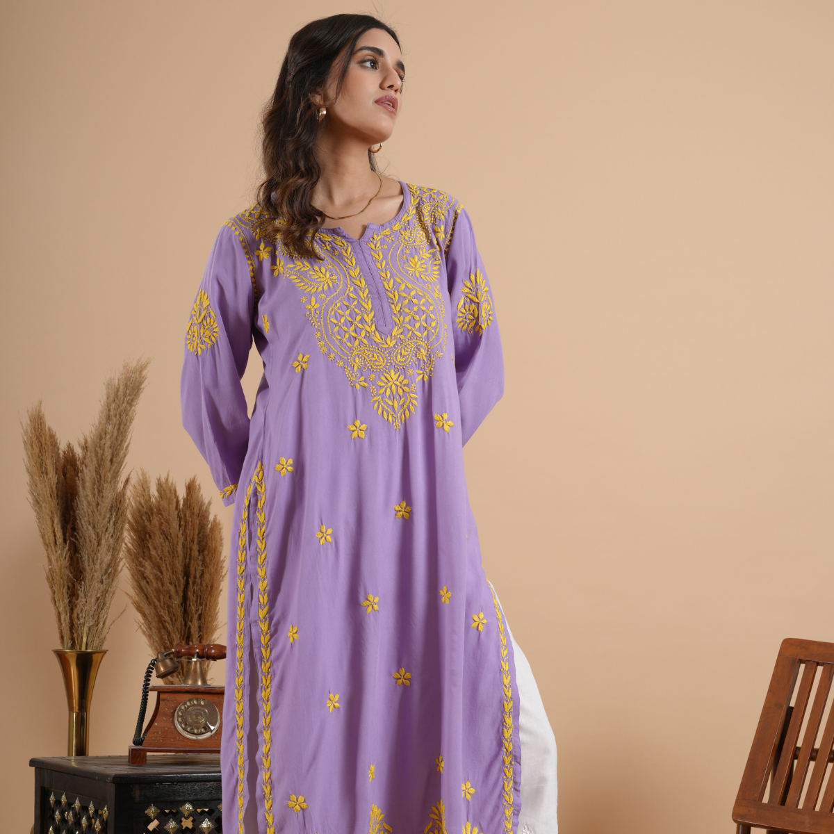 Lavender Rayon Chikankari Kurta