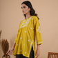 Lime Yellow Chanderi Chikankari Short Kurti