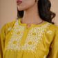Lime Yellow Chanderi Chikankari Short Kurti