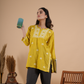 Lime Yellow Chanderi Chikankari Short Kurti