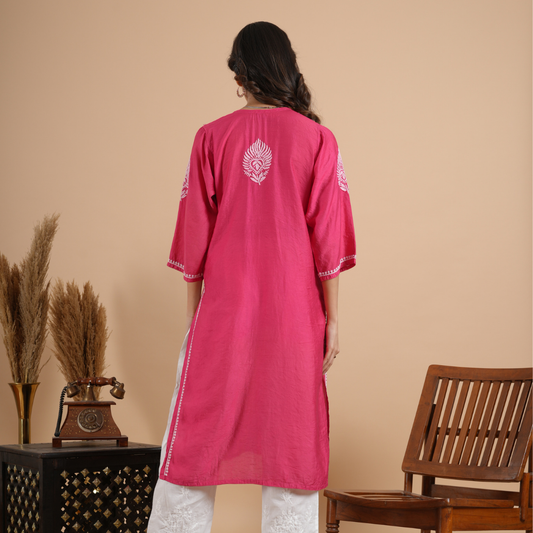 Magenta Pink Chikankari Chanderi Kurta