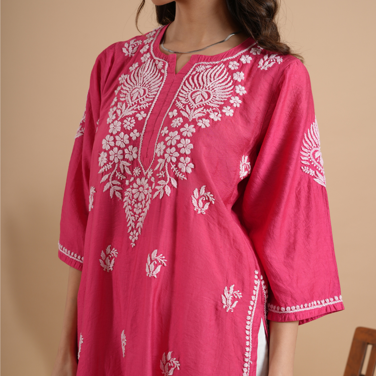 Magenta Pink Chikankari Chanderi Kurta