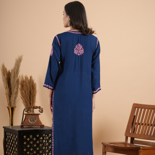 Navy Blue Rayon Chikankari Kurta