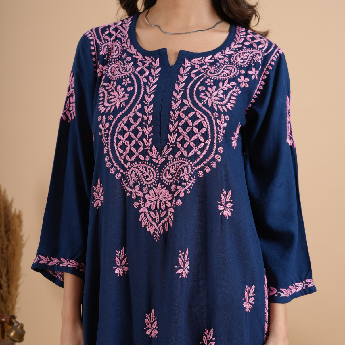 Navy Blue Rayon Chikankari Kurta