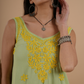 Parrot Green Rayon Chikankari Sleeveless Short Kurti