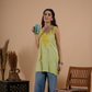 Parrot Green Rayon Chikankari Sleeveless Short Kurti