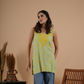 Parrot green rayon chikankari sleeveless short kurti