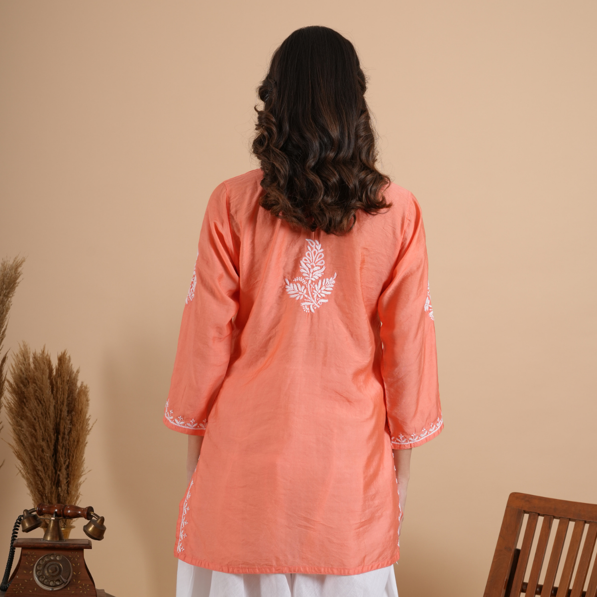 Peach Chikankari Short Kurti